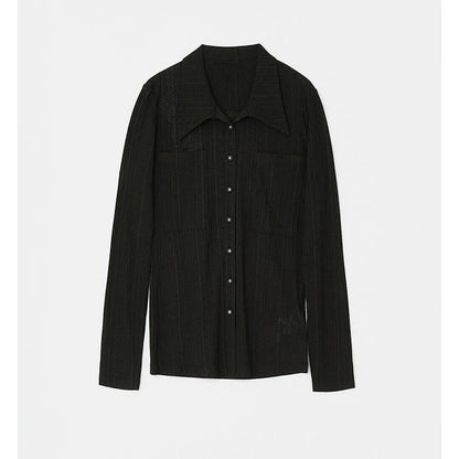 2025 Autumn Thin Women Slim Fit Point Collar Pocket Breathable Shirt New Style