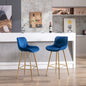 26 Inch Set of 2 Bar Stools with Steel Frame and Velvet Fabric