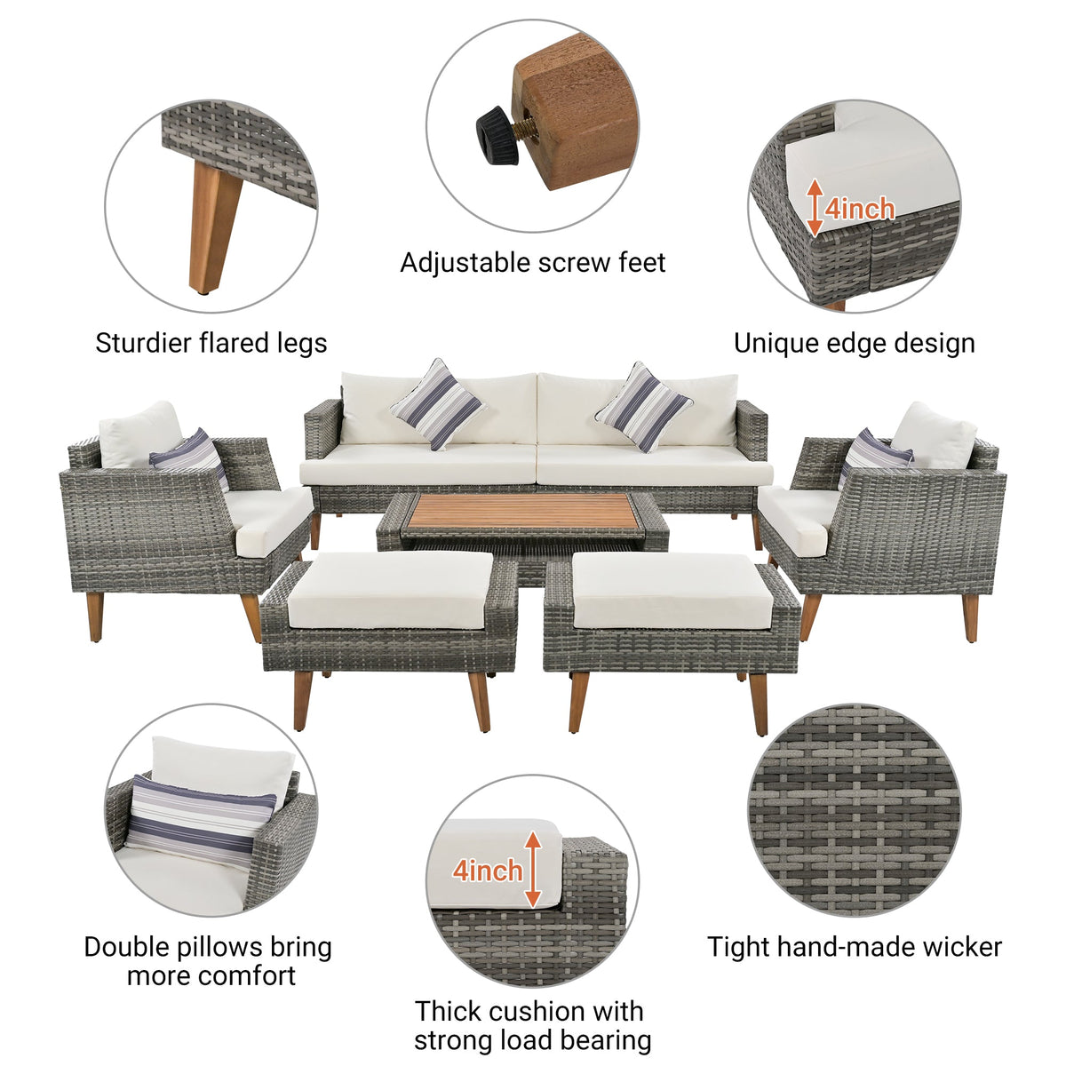 6-Piece All Weather PE Wicker Sofa Set