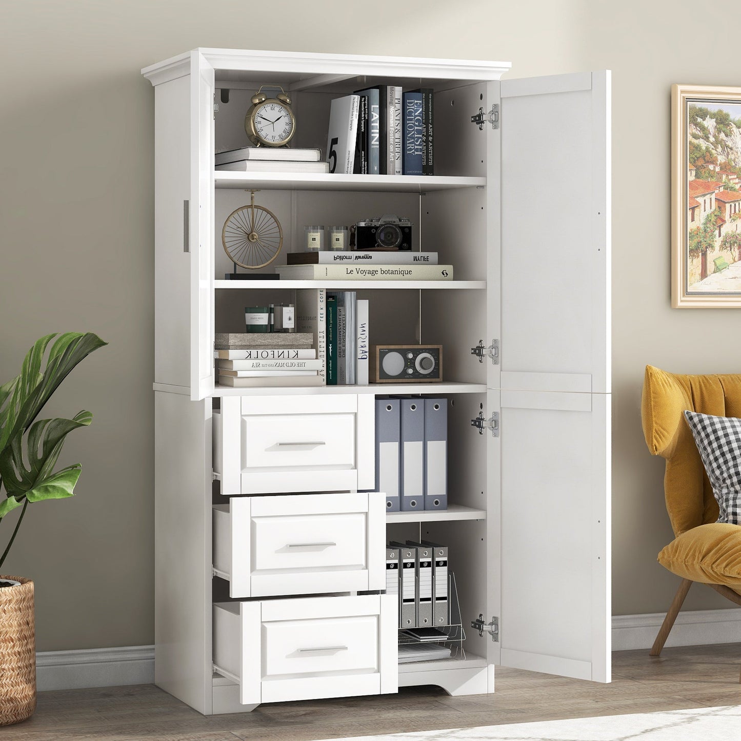 Tall and Wide Storage Cabinet with Doors for Bathroom or Office