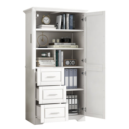 Tall and Wide Storage Cabinet with Doors for Bathroom or Office