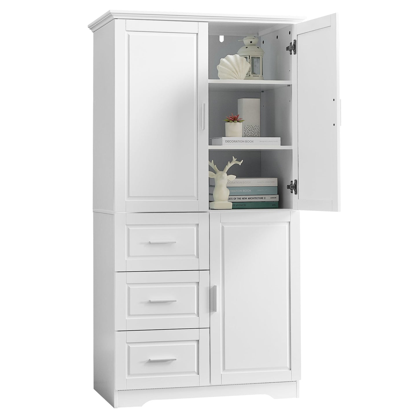 Tall and Wide Storage Cabinet with Doors for Bathroom or Office