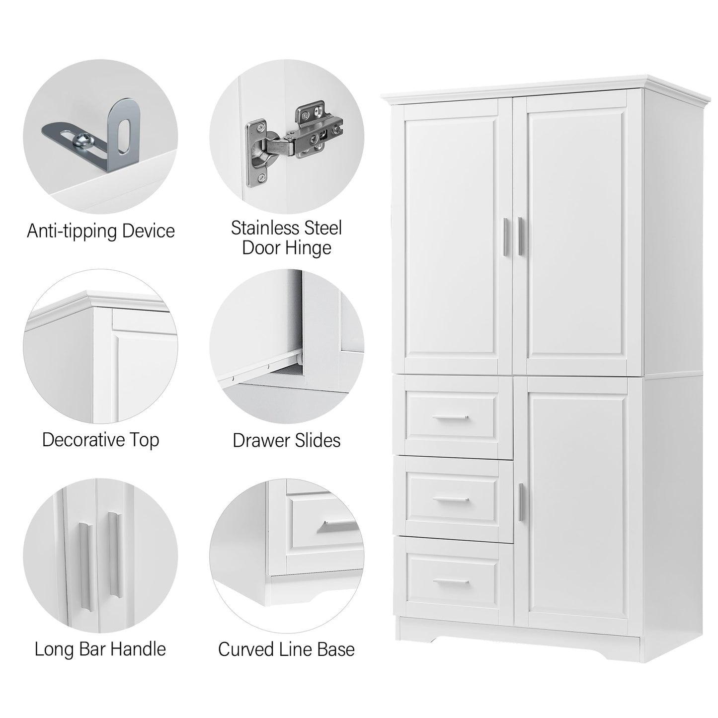 Tall and Wide Storage Cabinet with Doors for Bathroom or Office