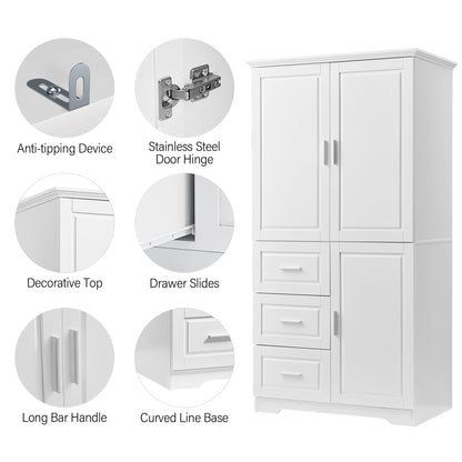 Tall and Wide Storage Cabinet with Doors for Bathroom or Office