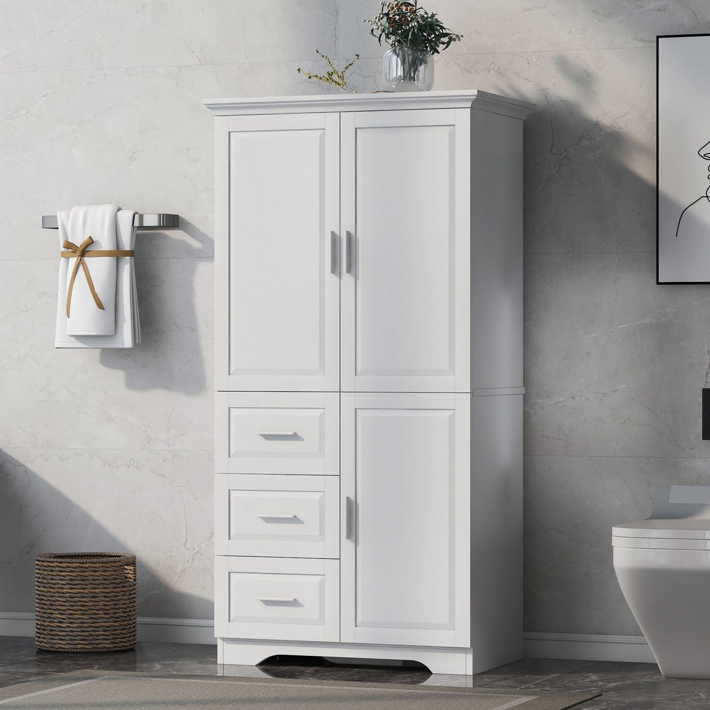 Tall and Wide Storage Cabinet with Doors for Bathroom or Office