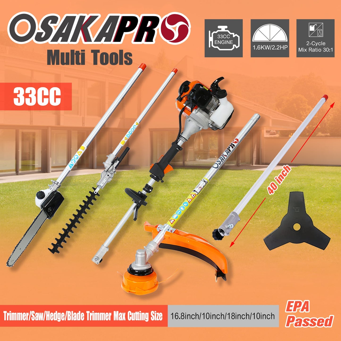10 in 1 Multi-Functional Trimming Tool with 33CC 2-Cycle Engine