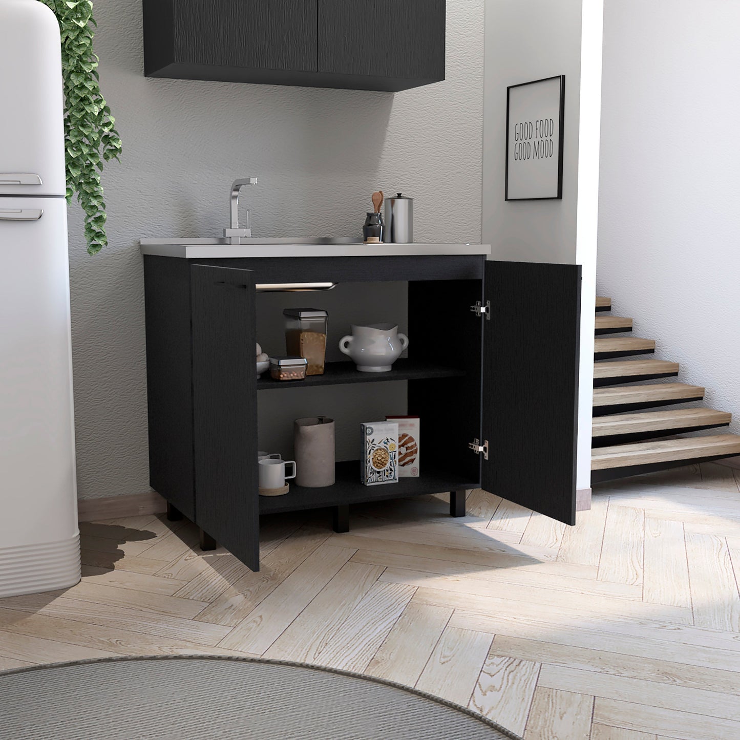 Napoles 2 Utility Sink with Cabinet, Stainless Steel Countertop, Interior Shelf - Wenge