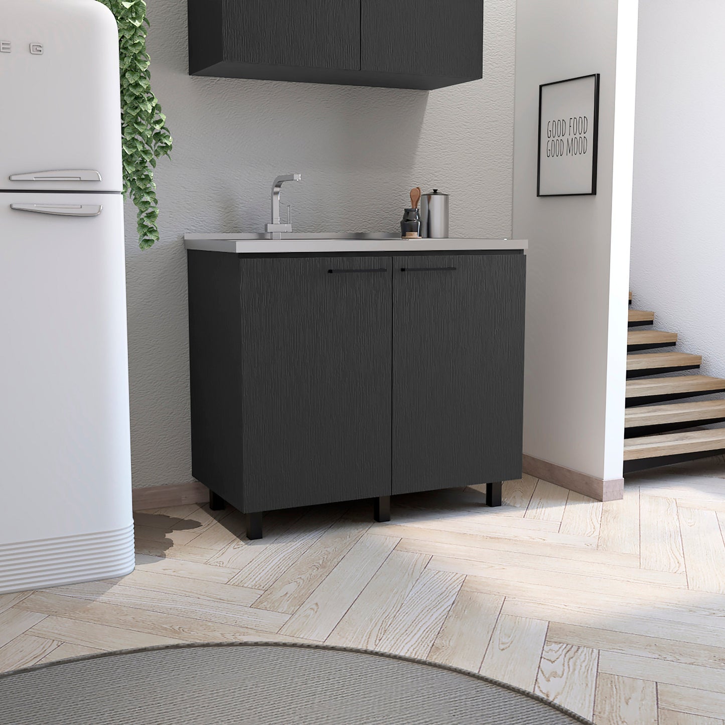 Napoles 2 Utility Sink with Cabinet, Stainless Steel Countertop, Interior Shelf - Wenge