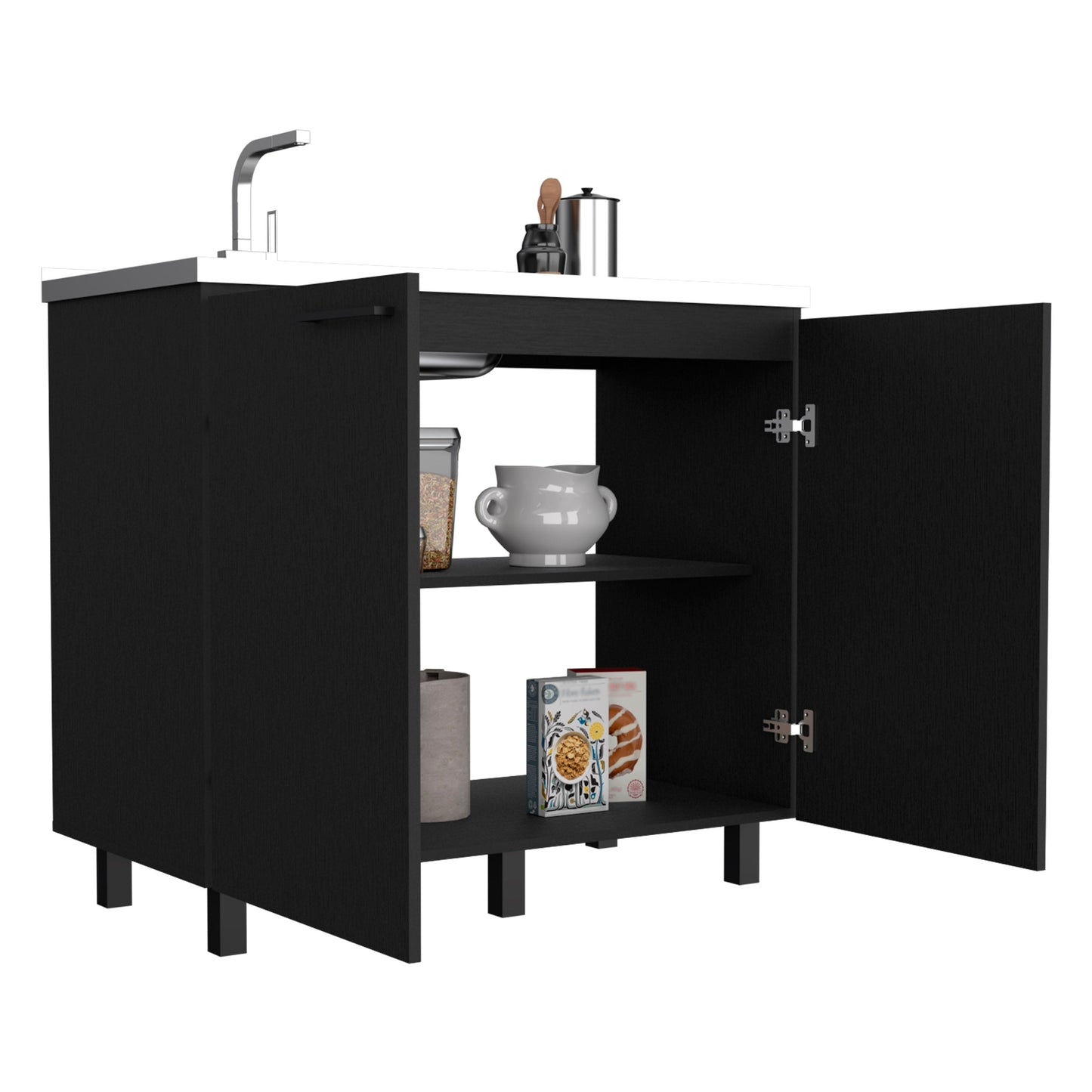 Napoles 2 Utility Sink with Cabinet, Stainless Steel Countertop, Interior Shelf - Wenge