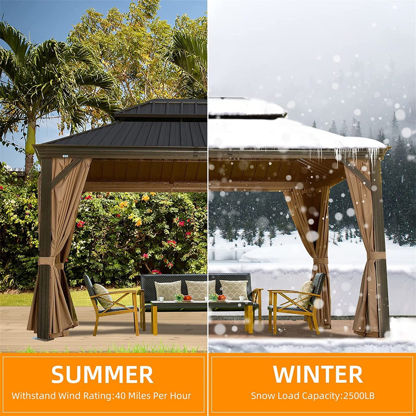 10' x 12' Hardtop Aluminum Gazebo with Double Canopy