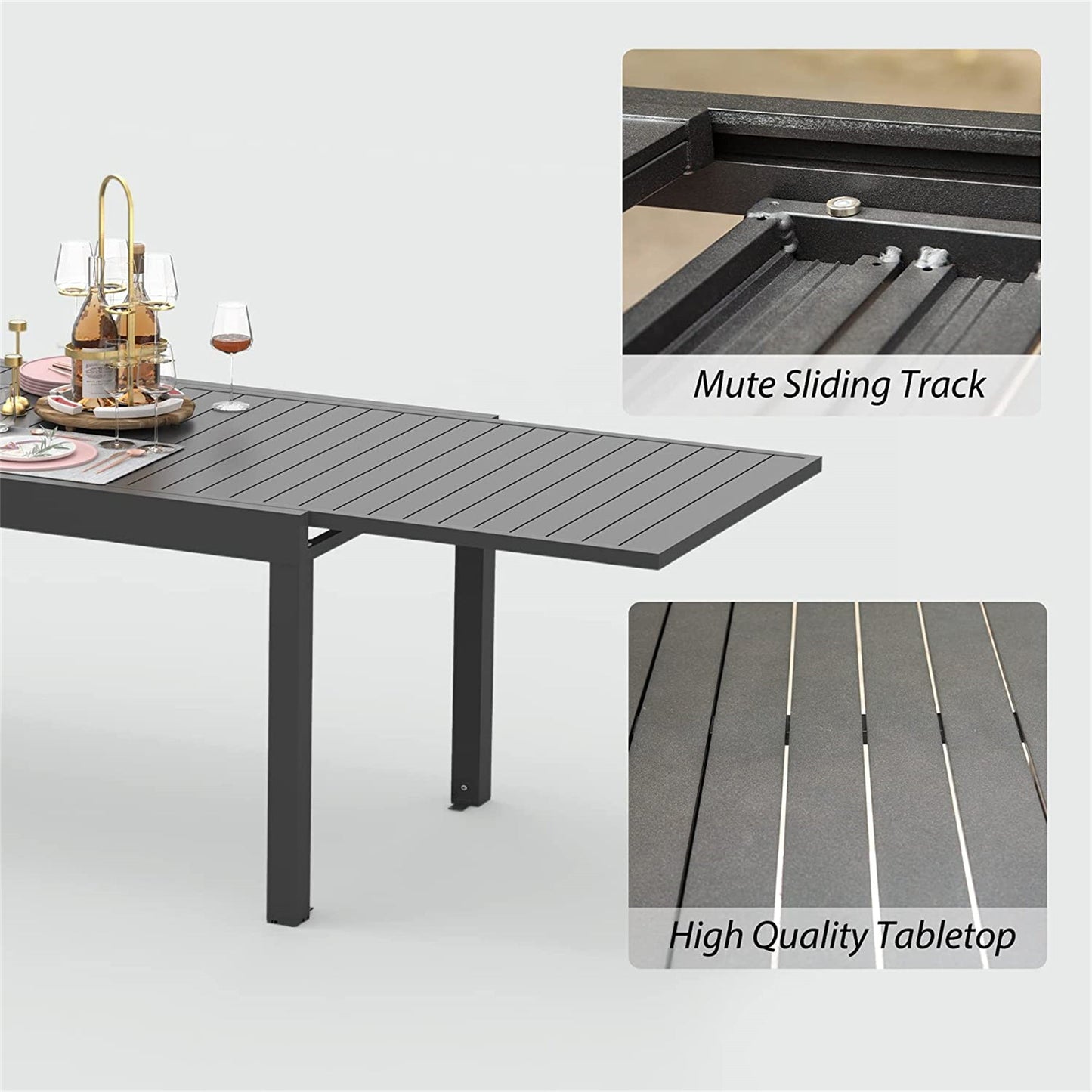 Patio Dining Expandable Table, Metal Aluminum Outdoor Table for 6-8 Person