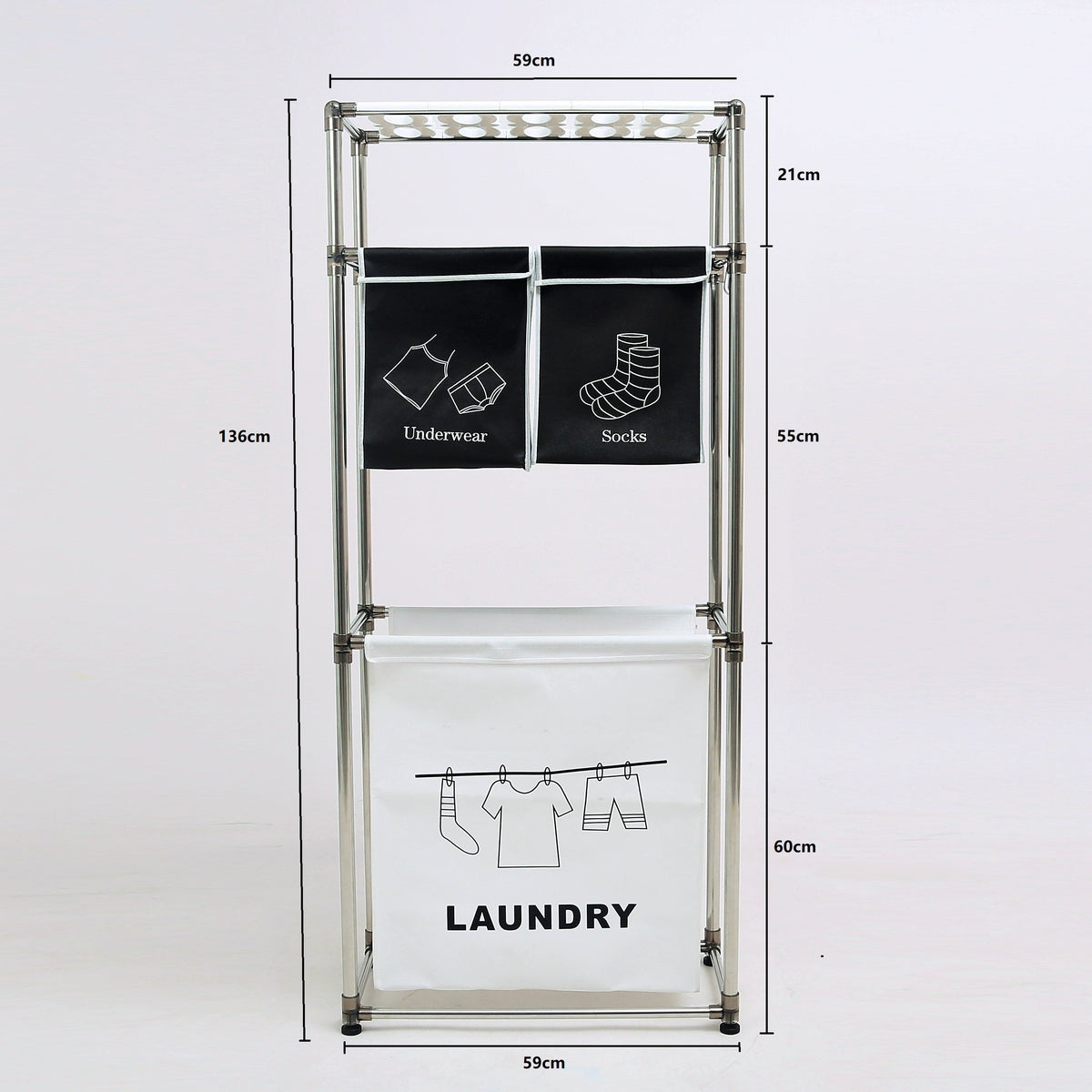 3 Tier Laundry Hamper Sorter with 4 Removable Bags