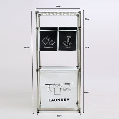 3 Tier Laundry Hamper Sorter with 4 Removable Bags
