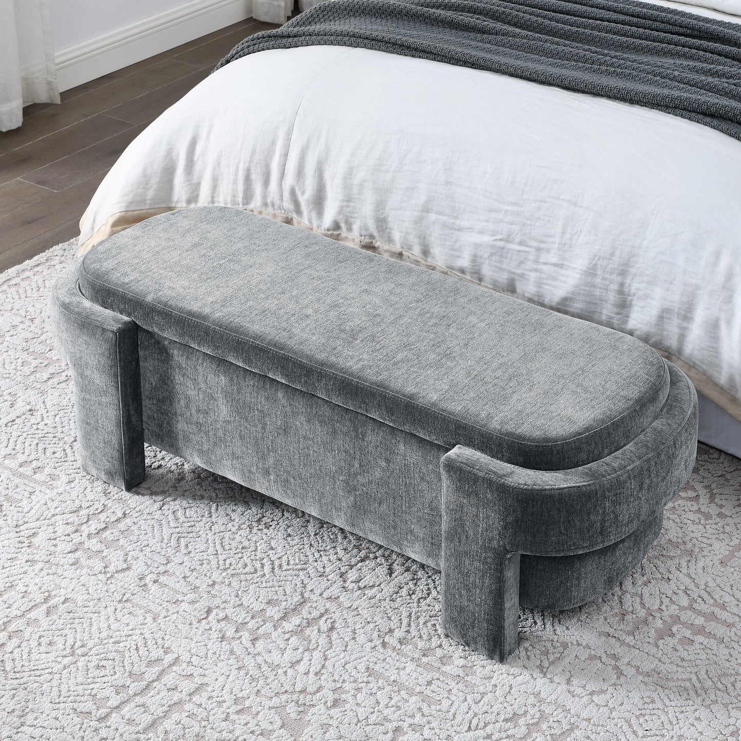 Chenille Upholstered Bench with Large Storage Space