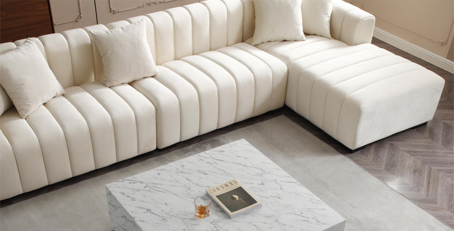 L-Shape Sectional Sofa with Deep Tufted Velvet Upholstered Right Chaise Modular Sofa
