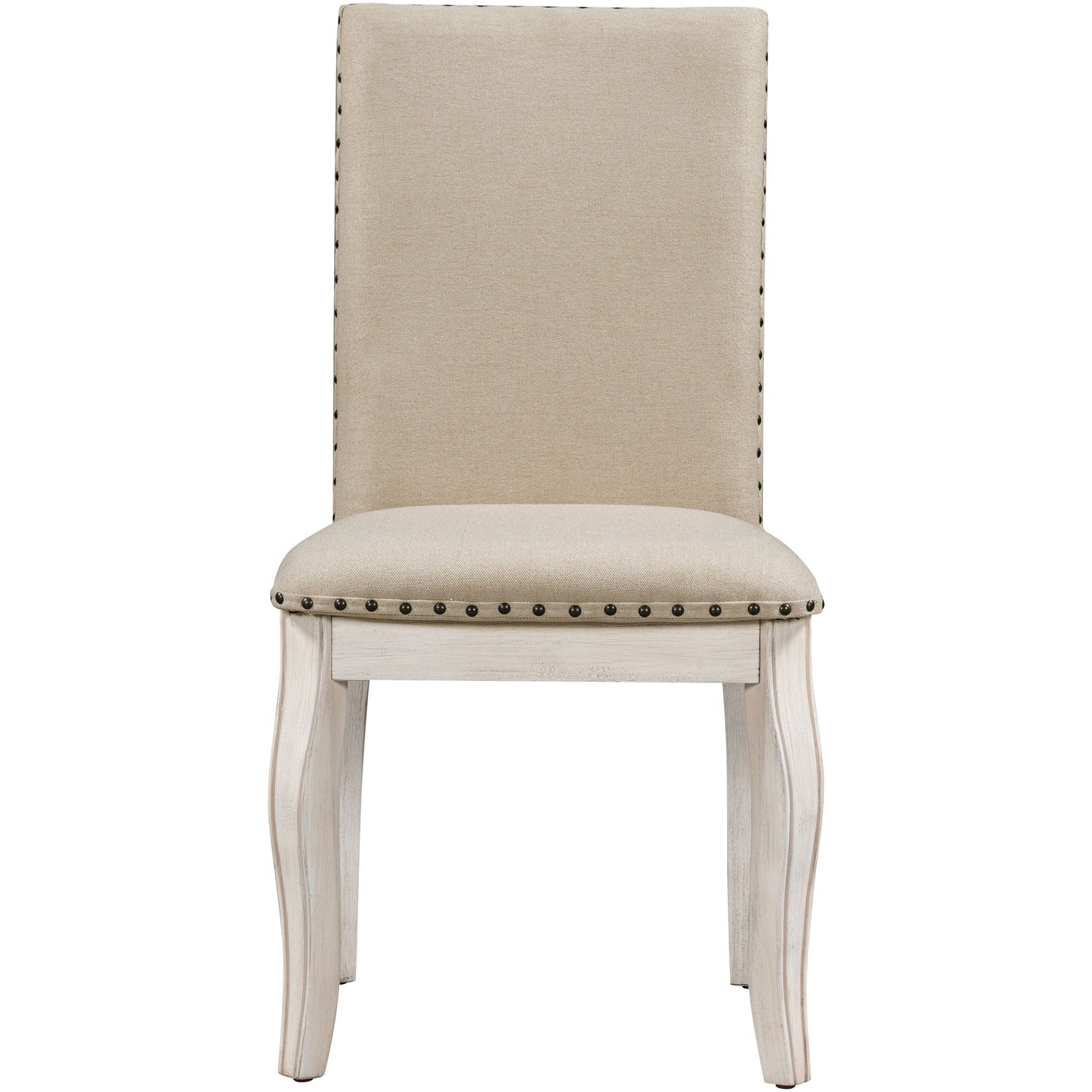 TREXM Set of 2 Dining Chairs - Wood Upholstered with Nailhead