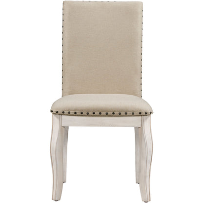 TREXM Set of 2 Dining Chairs - Wood Upholstered with Nailhead