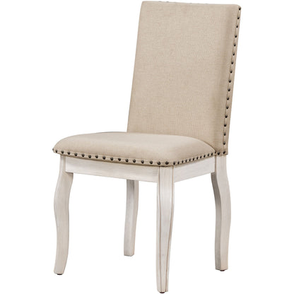 TREXM Set of 2 Dining Chairs - Wood Upholstered with Nailhead
