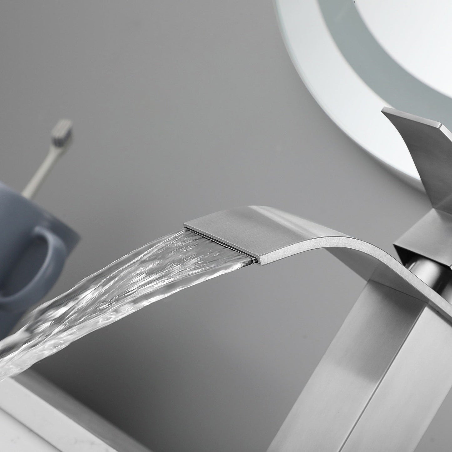 Waterfall Spout Bathroom Faucet, Single Handle Vanity Sink Faucet