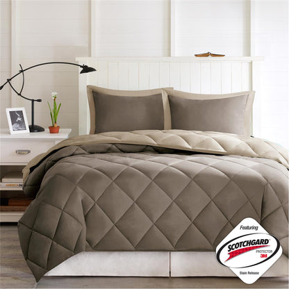 King 3M Scotchgard Diamond Quilting Reversible Down Alternative Comforter Set