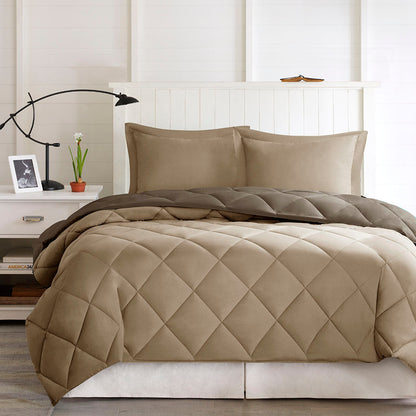 King 3M Scotchgard Diamond Quilting Reversible Down Alternative Comforter Set
