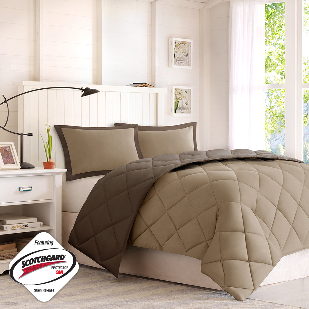 Full/Queen 3M Scotchgard Diamond Quilting Reversible Down Alternative Comforter Set