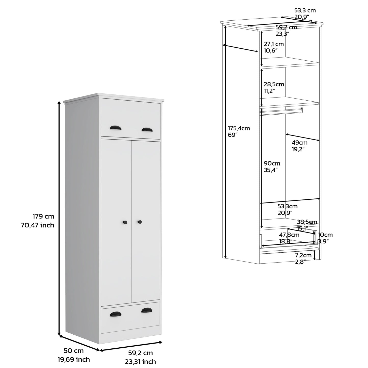 Dresser-Closet with Upper Storage Covered with 1 Door