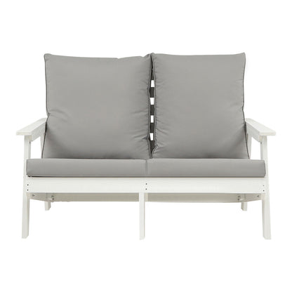 HIPS Loveseat with Cushion, Wood Grain Outdoor Garden Sofa