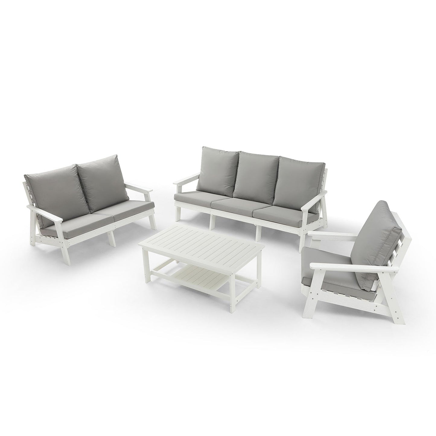HIPS Loveseat with Cushion, Wood Grain Outdoor Garden Sofa