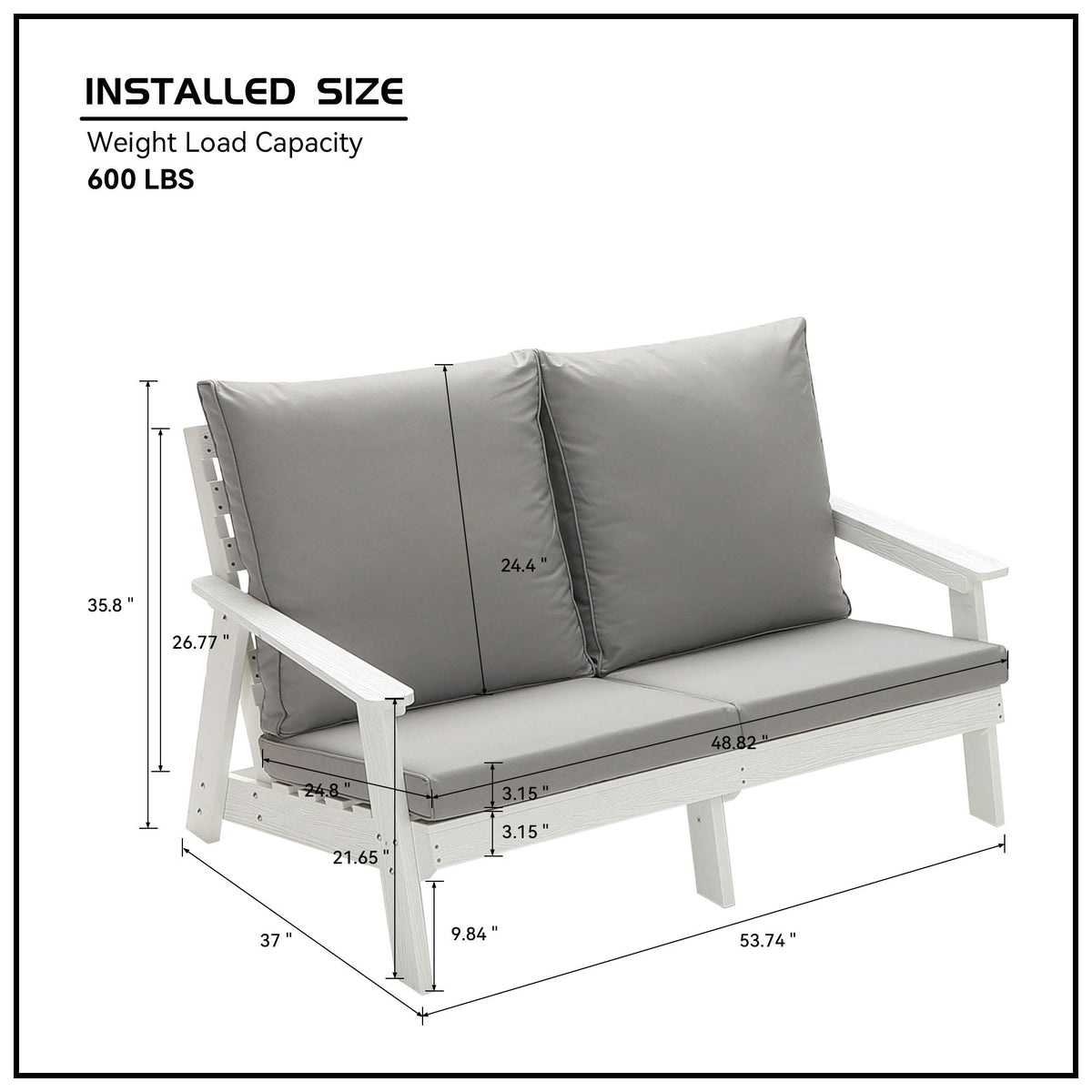 HIPS Loveseat with Cushion, Wood Grain Outdoor Garden Sofa
