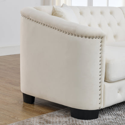 77-Inch Modern Chesterfield Velvet Sofa