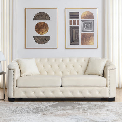 77-Inch Modern Chesterfield Velvet Sofa