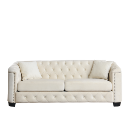 77-Inch Modern Chesterfield Velvet Sofa