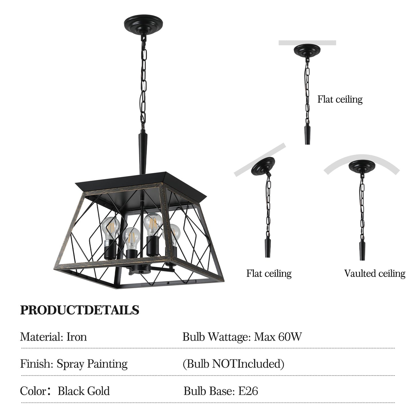 16" Black Gold Industrial Pendant Chandelier