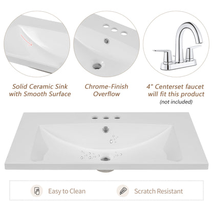 30" Single Bathroom Vanity Top with Undermount Ceramic Sink