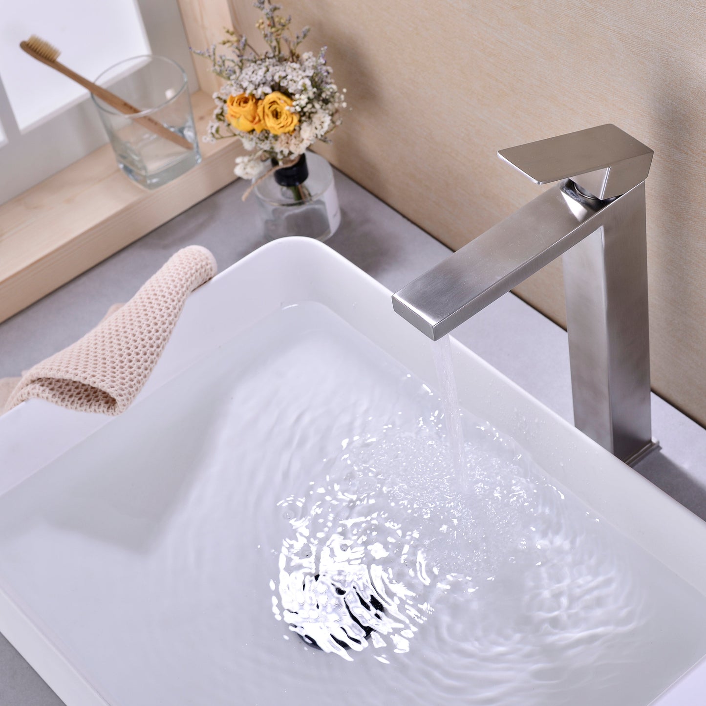 Single Handle Sink Brushed Nickel Vanity Bathroom Faucet
