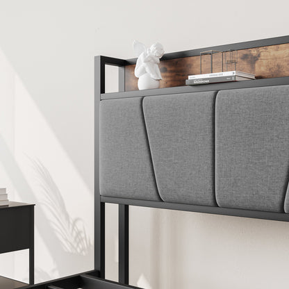 Full Size Bed Frame with Storage Headboard