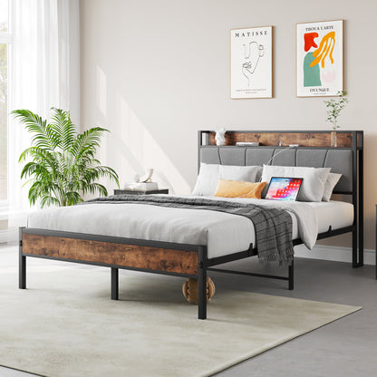 Full Size Bed Frame with Storage Headboard