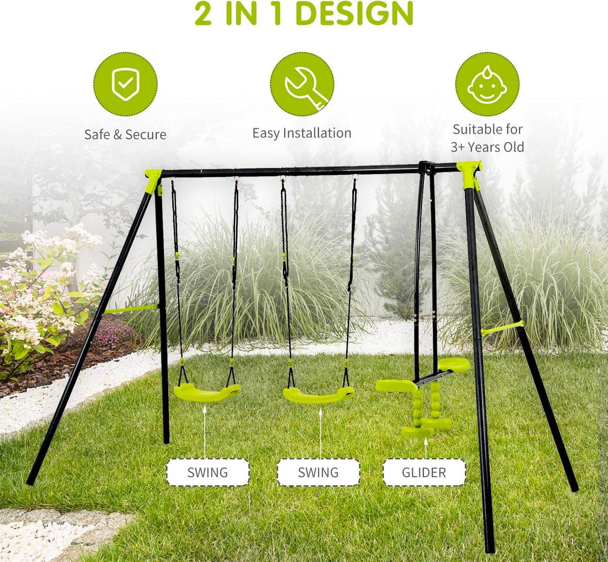 Triple Children Metal Safe Swing Set