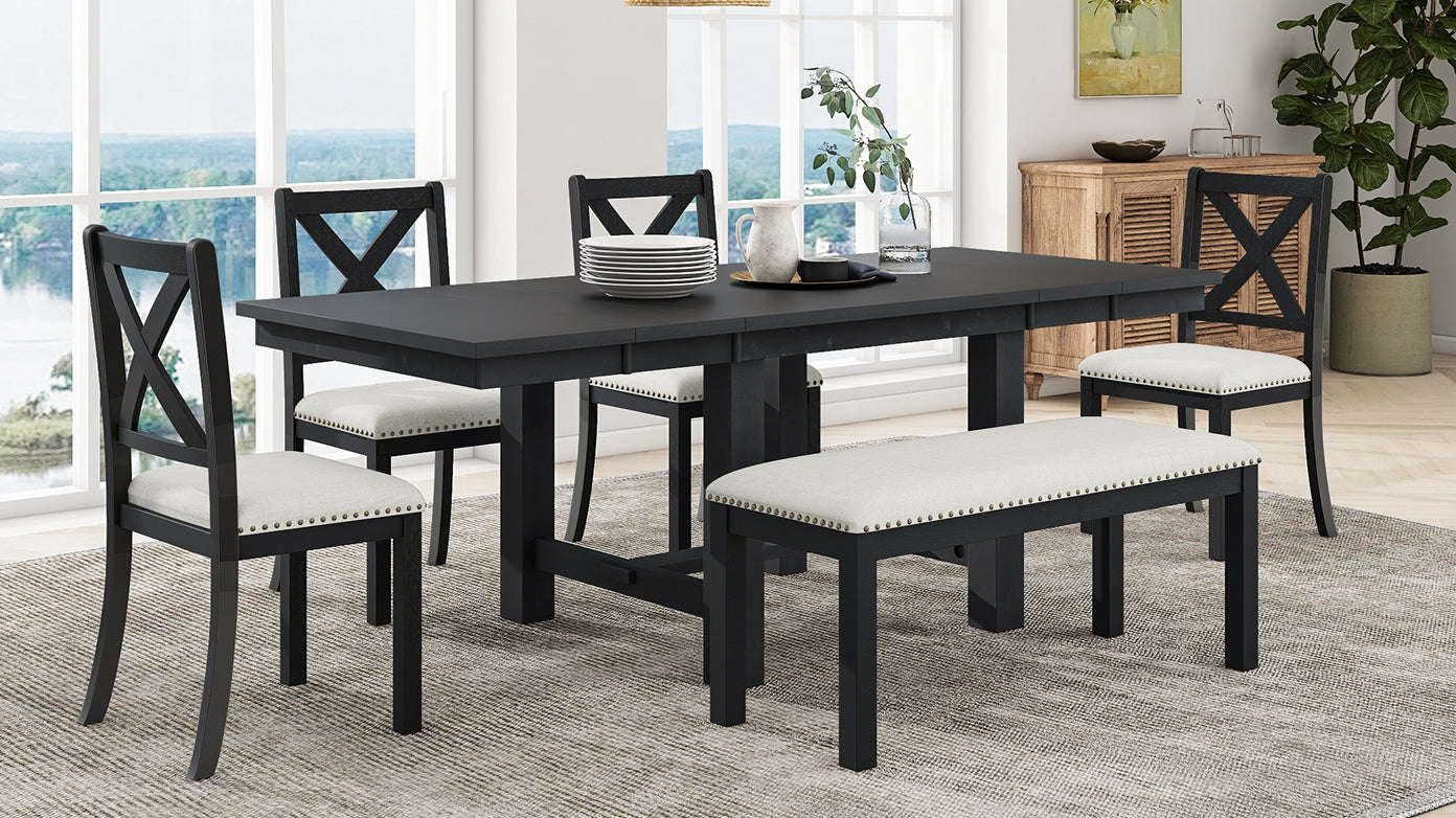 TOPMAX Farmhouse 82-Inch 6-Piece Extendable Dining Table Set