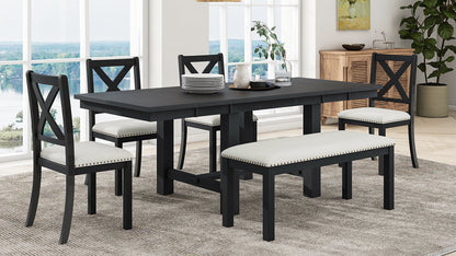 TOPMAX Farmhouse 82-Inch 6-Piece Extendable Dining Table Set