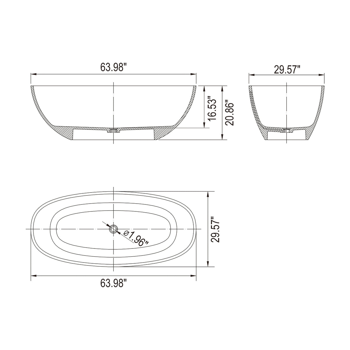 64 Inch Transparent Freestanding Bathtub