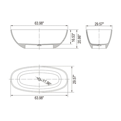 64 Inch Transparent Freestanding Bathtub