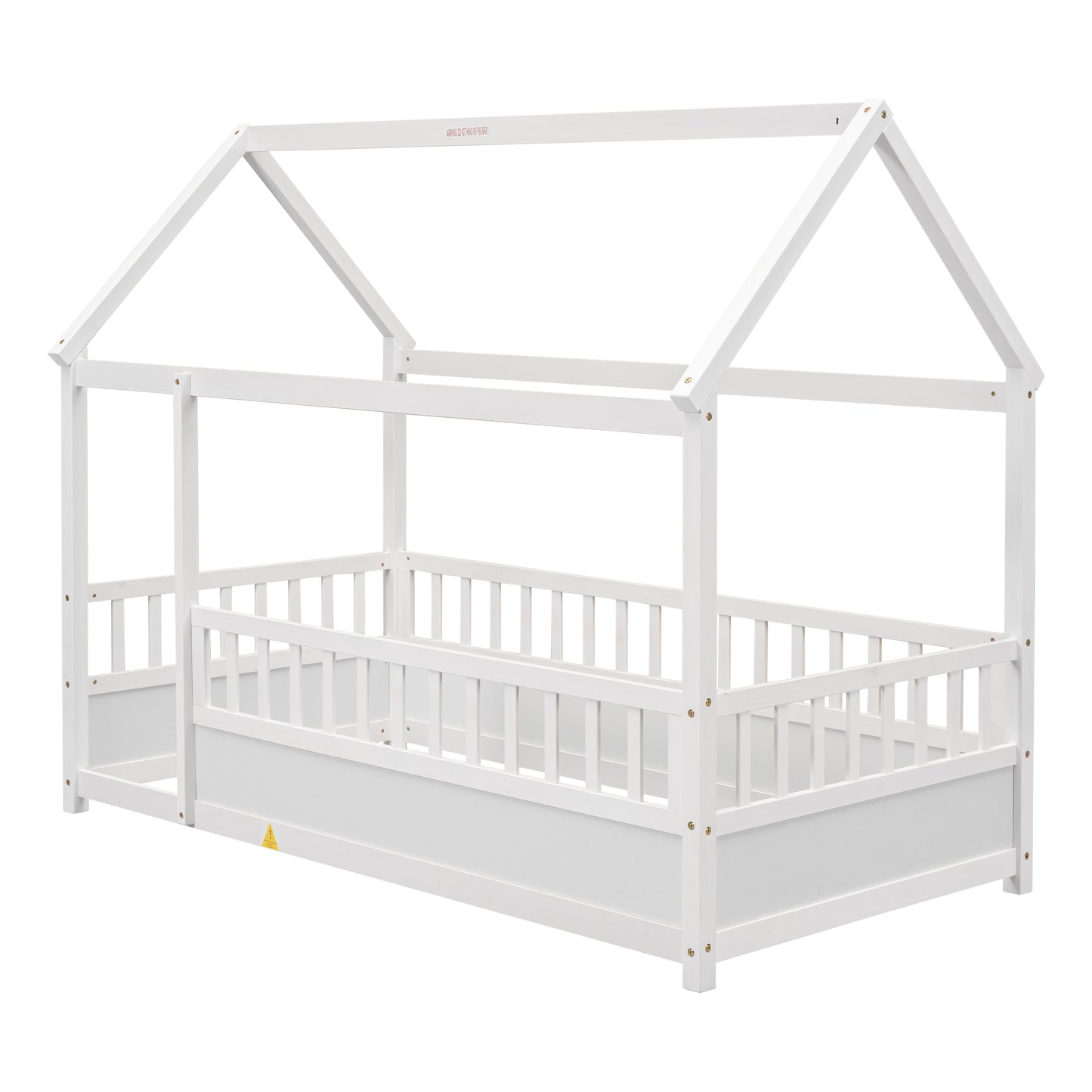 Twin Size Floor Wooden Bed with House Roof Frame