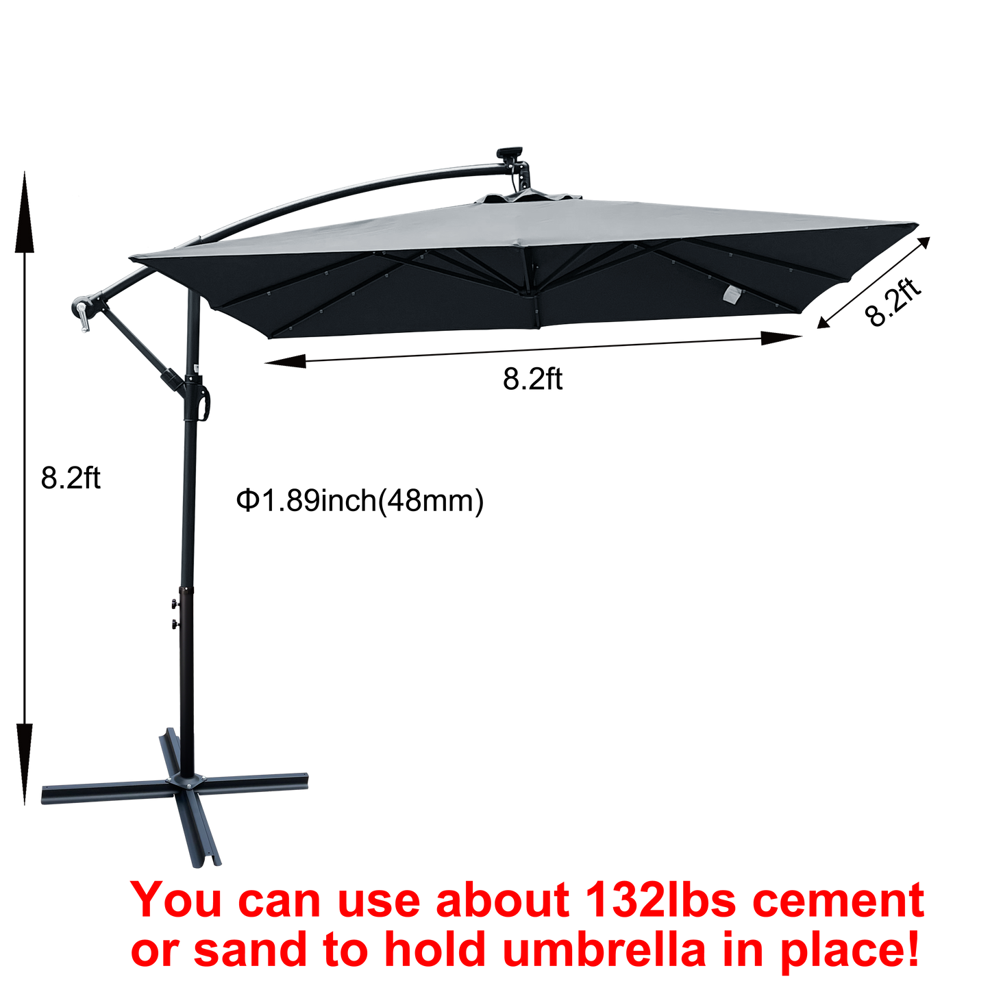 Square 2.5x2.5M Outdoor Patio Umbrella with Solar LED Lights