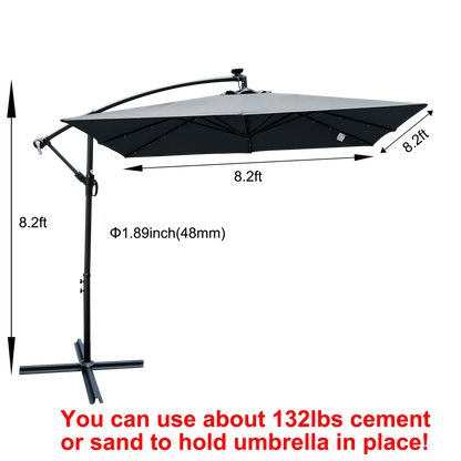 Square 2.5x2.5M Outdoor Patio Umbrella with Solar LED Lights