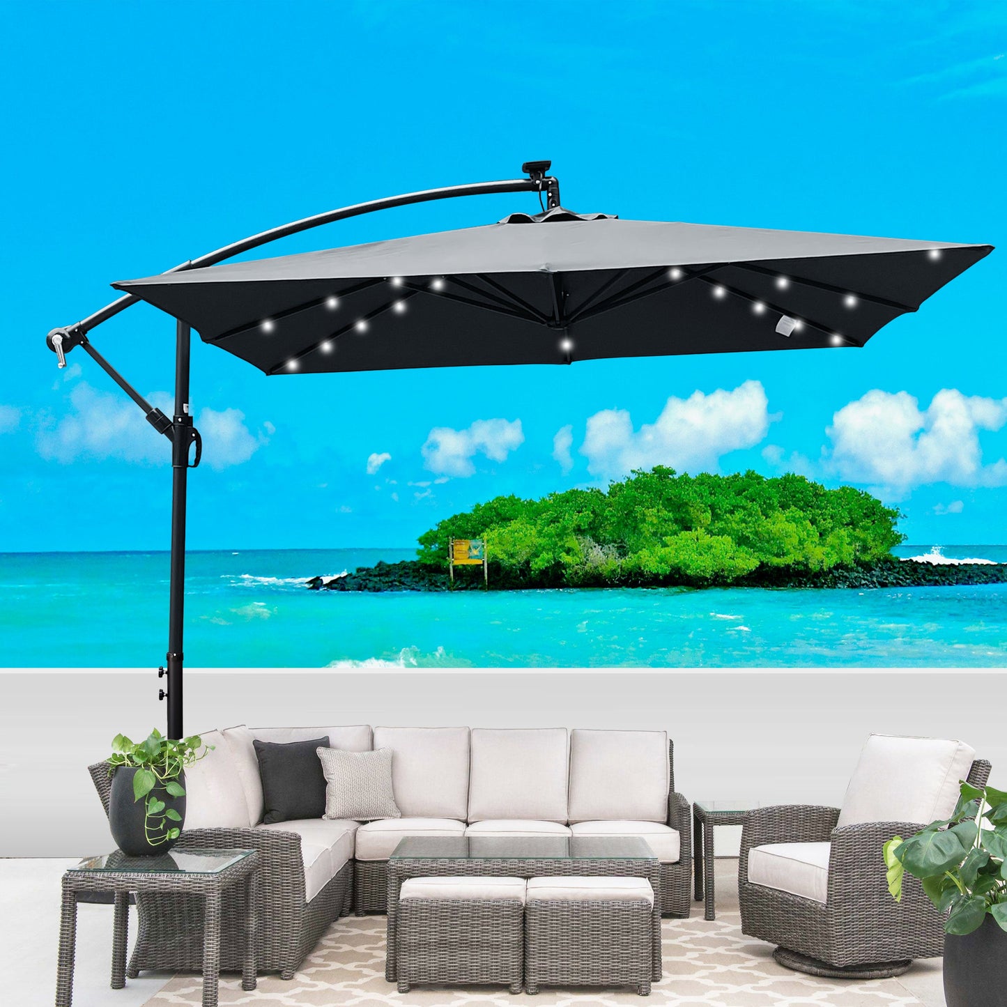 Square 2.5x2.5M Outdoor Patio Umbrella with Solar LED Lights