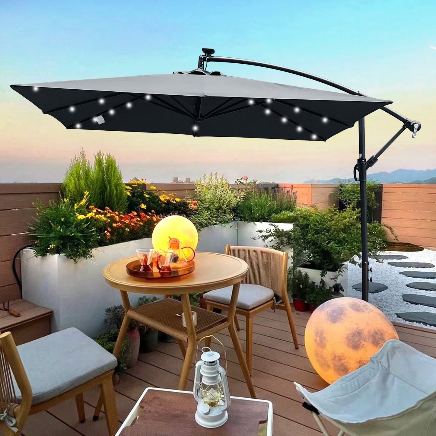 Square 2.5x2.5M Outdoor Patio Umbrella with Solar LED Lights