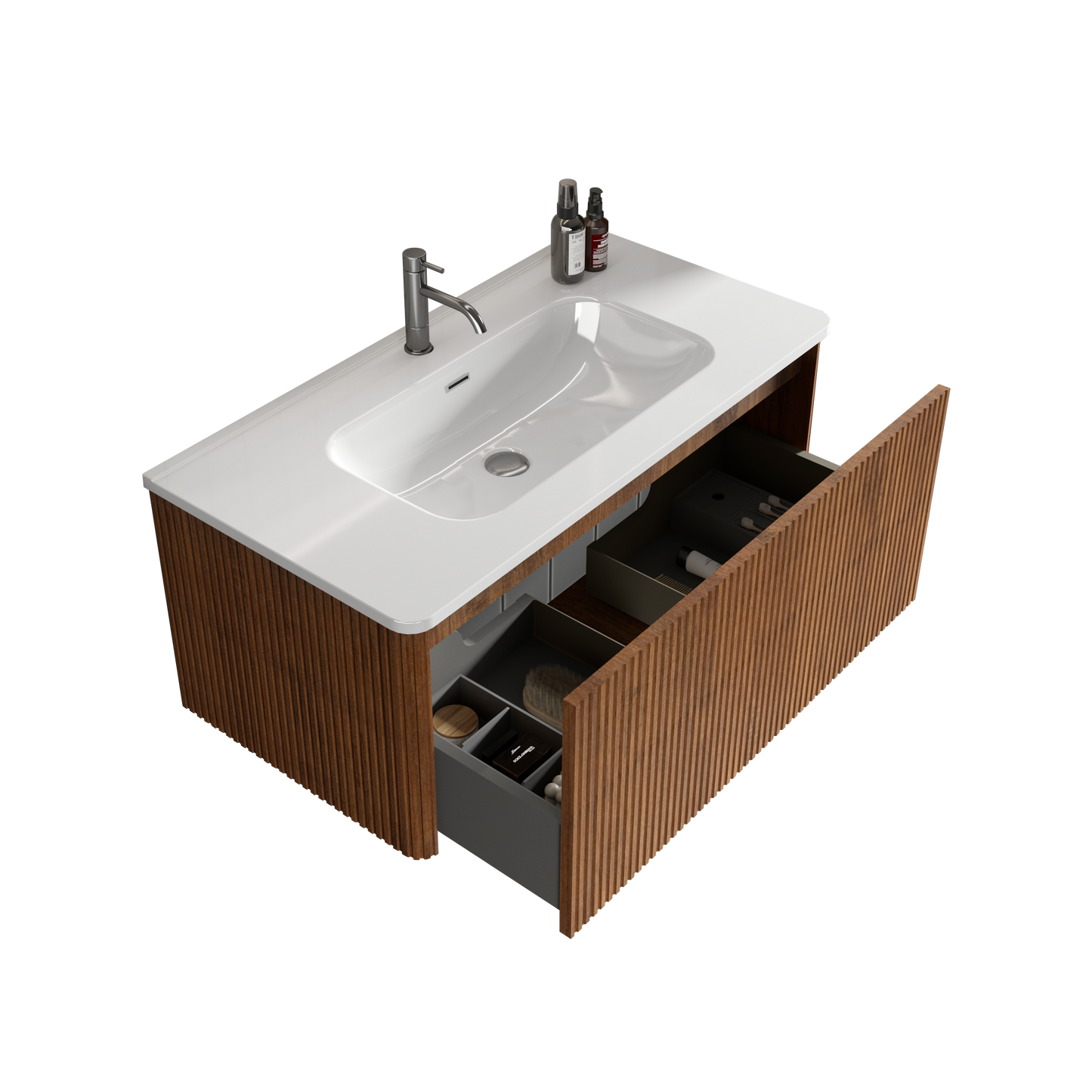 Etna 36" Striped Walnut Floating Bathroom Vanity