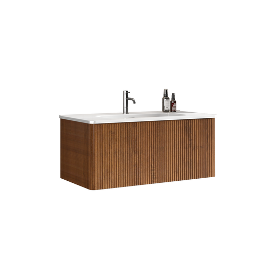 Etna 36" Striped Walnut Floating Bathroom Vanity